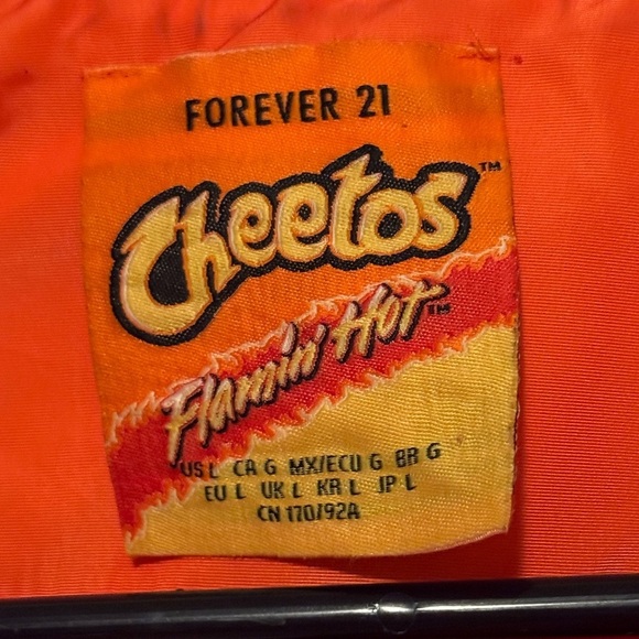 Forever 21 X Flaming Hot Cheetos Full Zip Jacket Windbreaker Graphics Woman’s Lg - Picture 3 of 5